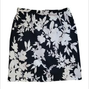 Talbots Tropical Floral Pencil Skirt Size 14 Navy White Coastal Preppy Vacation